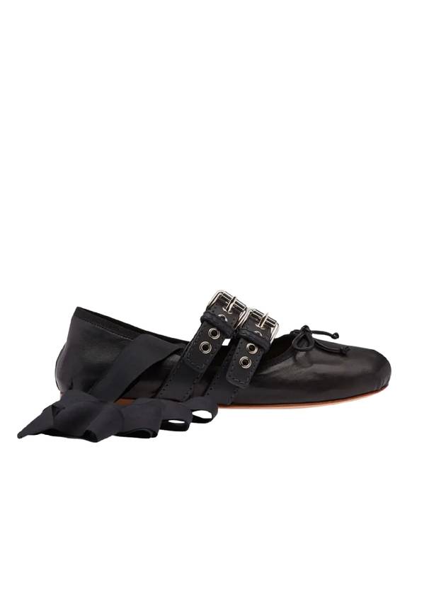 Buckle Strap Nappa Leather Ballerina Black - MIU MIU - BALAAN 4