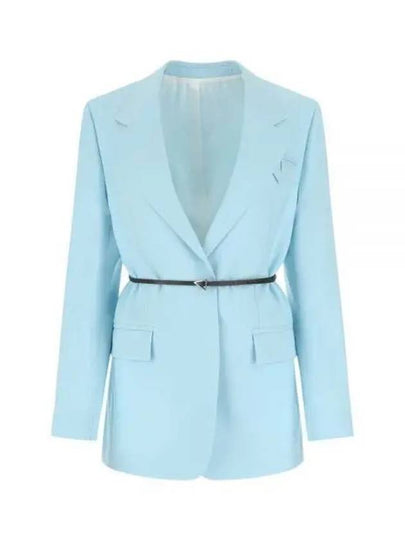 Belted Wool Blazer Jacket Light Blue - BOTTEGA VENETA - BALAAN 2