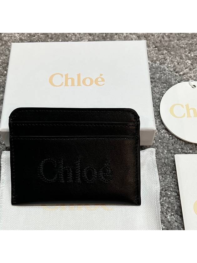 Sense Embroidered Logo Calfskin Card Wallet Black - CHLOE - BALAAN 3