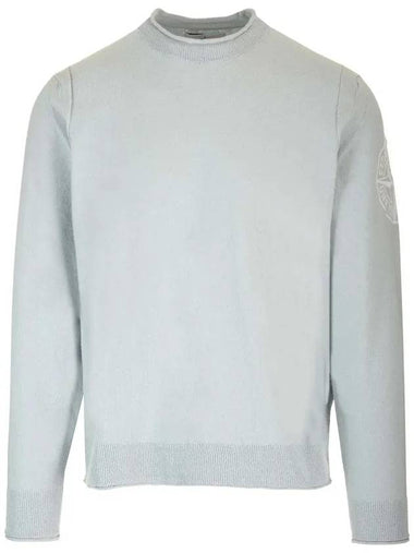 Compass Embroidered Crew Neck Organic Cotton Knit Top Sky Blue - STONE ISLAND - BALAAN 1