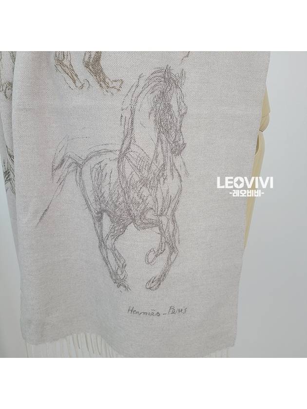 Pirouette au Galop Horse Drawing Pattern Cashmere Muffler Scarf Beige H392850T 04 - HERMES - BALAAN 5