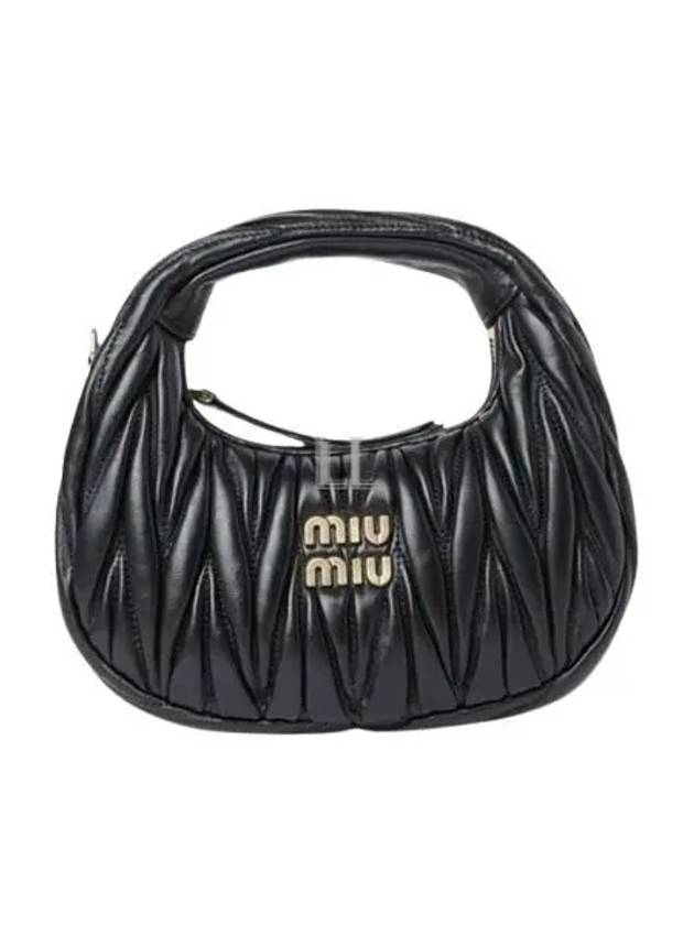 Wander Matelasse Nappa Leather Hobo Mini Bag Black - MIU MIU - BALAAN 2