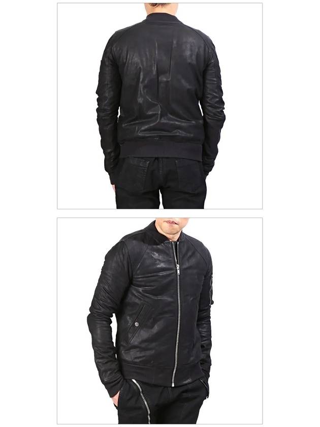 Men Zipper Pocket Leather Bomber Jacket Black - RICK OWENS - BALAAN.