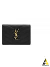 Monogram Caviar Leather Flap Card Wallet Black - SAINT LAURENT - BALAAN 2