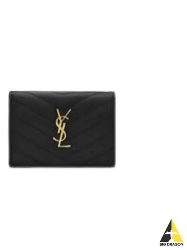 Monogram Caviar Leather Flap Card Wallet Black - SAINT LAURENT - BALAAN 2