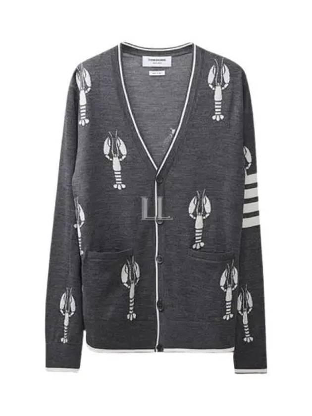 Lobster Merino Relaxed V-neck Cardigan Medium Grey - THOM BROWNE - BALAAN 2