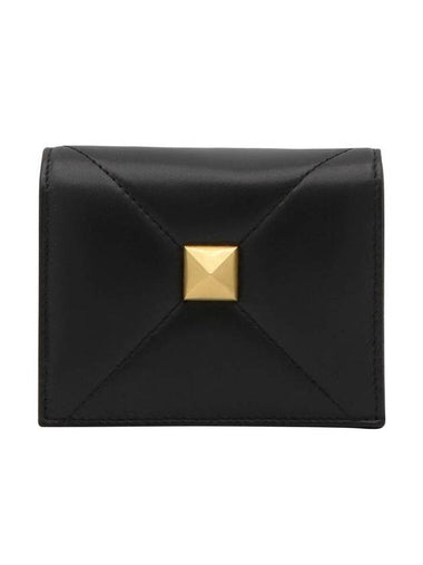 Leather Roman Stud Half Wallet Black - VALENTINO - BALAAN 1