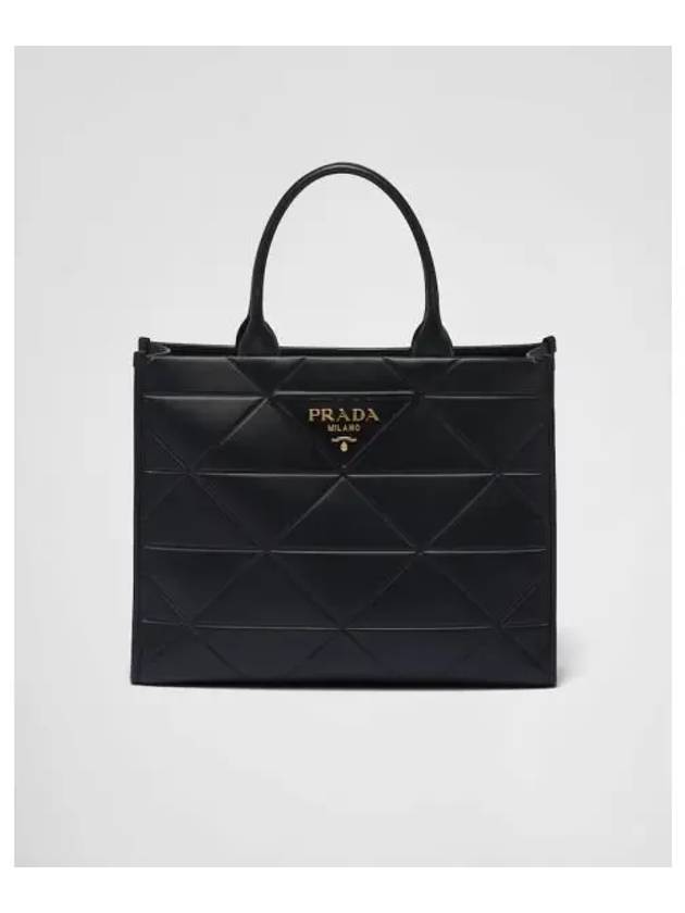 Topstitched Plaque Large Leather Hand Tote Bag Black - PRADA - BALAAN 2