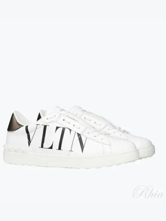 VLTN Logo Open Leather Low-Top Sneakers White - VALENTINO - BALAAN 2