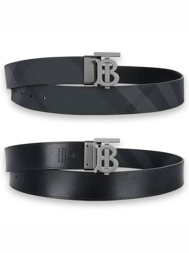 Men's Check Reversible Leather Belt Charcoal Graphite - BURBERRY - BALAAN 3