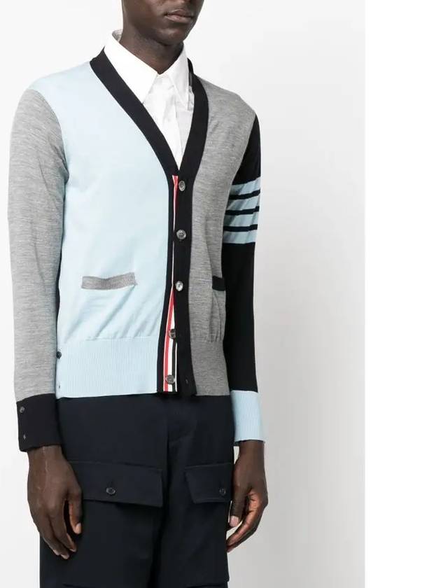 Men's Sustainable Classic Diagonal Wool Cardigan Light Blue - THOM BROWNE - BALAAN 5