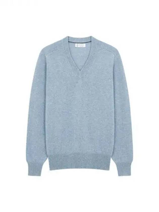 Men s Easy Cashmere V Neck Knit Light Blue 271778 - BRUNELLO CUCINELLI - BALAAN 1