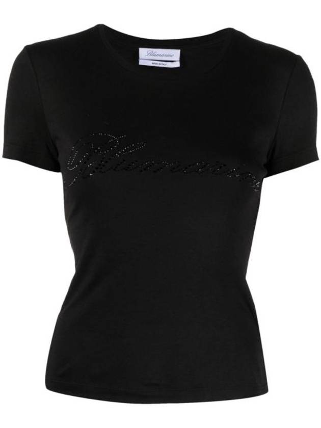 Logo Cotton Short Sleeve T-Shirt Black - BLUMARINE - BALAAN 1