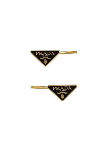 Triangle Logo Hair Clip Gold Black - PRADA - BALAAN 1