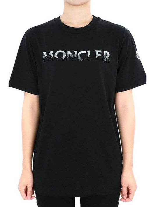 Moncler Women s Print Logo Short Sleeve Black 8C00028 829HP 999 - MONCLER - BALAAN 2