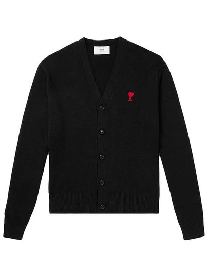 Heart Logo Merino Wool Cardigan Black - AMI - BALAAN 2