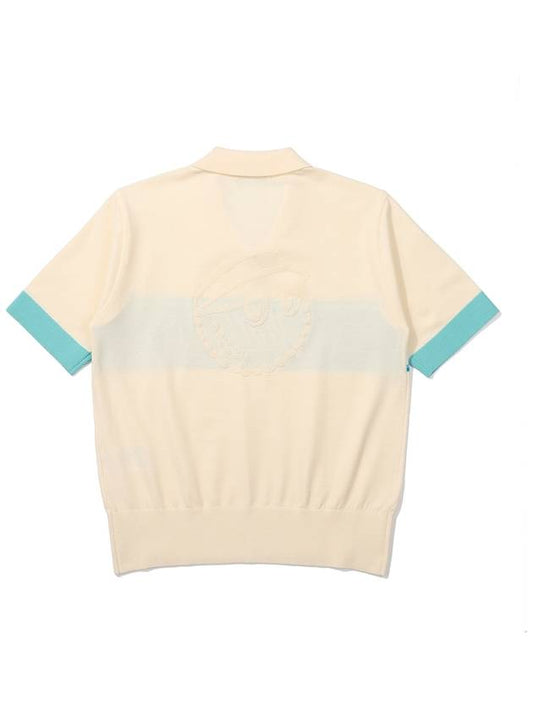 COLOR BLOCK HALF SLEEVE KNIT TOP CREAM WOMAN - MALBON GOLF - BALAAN 2