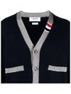 Three Stripe V Neck Cotton Cardigan Navy - THOM BROWNE - BALAAN 5