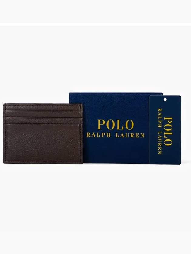 Debossed Leather Card Wallet Brown - POLO RALPH LAUREN - BALAAN 5