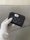 Boy Zipper Card Wallet Caviar Black Silver A80602 - CHANEL - BALAAN 9