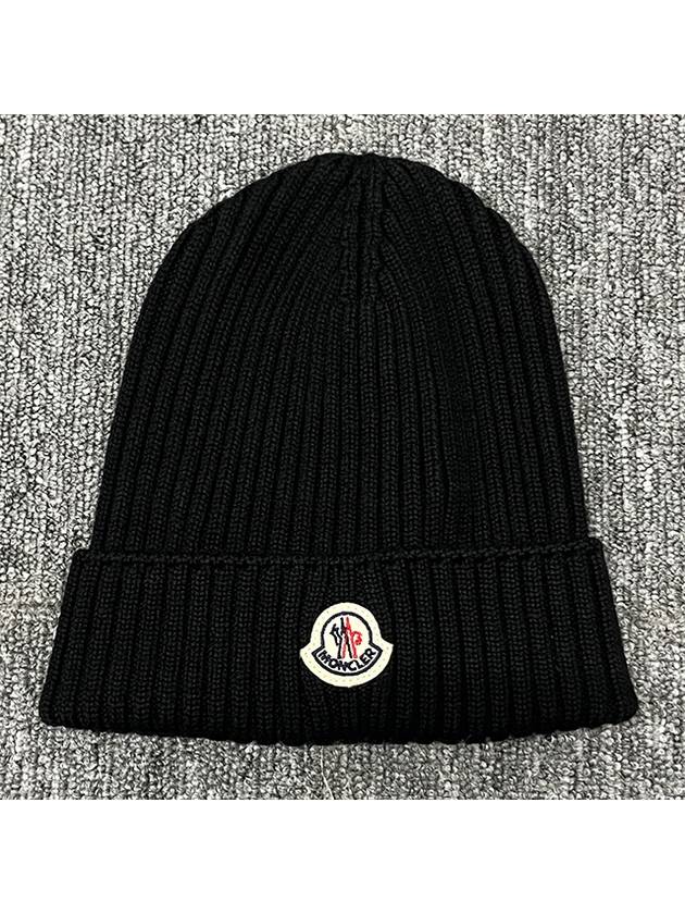 Kids Logo Patch Wool Beanie Black 3B00015 M1131 999 - MONCLER - BALAAN 2