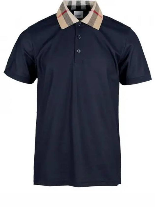 Check Collar Cotton Polo Shirt Navy - BURBERRY - BALAAN 2