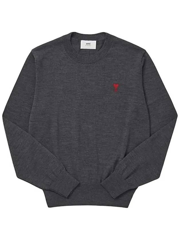 Heart Embroidered Logo Crew Neck Knit Top Heather Grey - AMI - BALAAN 4