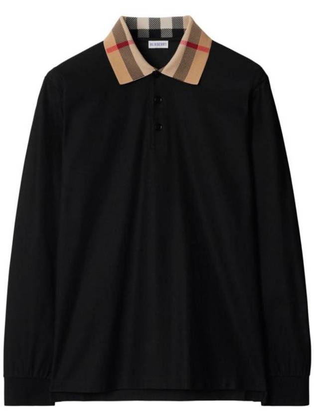 Check Collar Long Sleeve Polo Shirt Black - BURBERRY - BALAAN 2