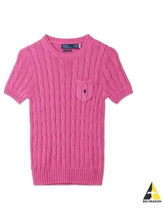 W cable knit cotton short sleeve sweater pink - POLO RALPH LAUREN - BALAAN 1