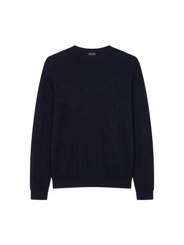 Men s Textured Easy Crew Neck Knit Dark Navy 271082 - GIORGIO ARMANI - BALAAN 1