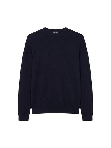 Men s Textured Easy Crew Neck Knit Dark Navy 271082 - GIORGIO ARMANI - BALAAN 1