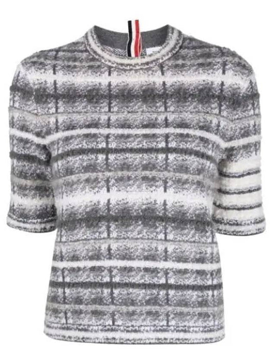 4 Bar Crew Neck Merino Mohair Knit Top Grey - THOM BROWNE - BALAAN 2