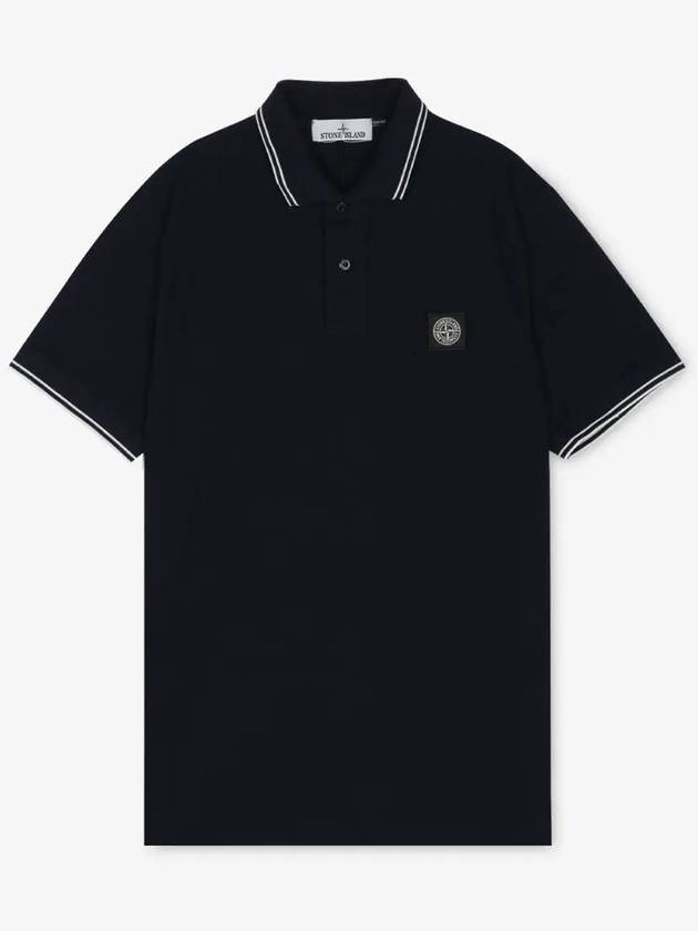 Stretch Cotton Pique Short Sleeve Polo Shirt Navy - STONE ISLAND - BALAAN 3