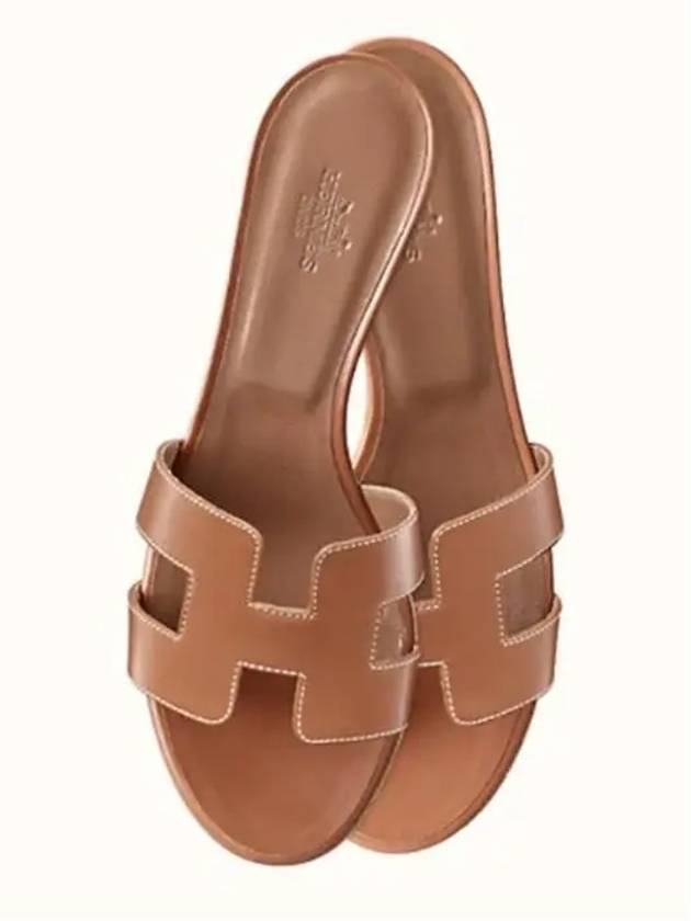 Oasis Calfskin Slipper Heels Gold Piqures Ecrues - HERMES - BALAAN 2