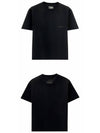 Leather Patch Round Short Sleeve T-Shirt Black - WOOYOUNGMI - BALAAN 5