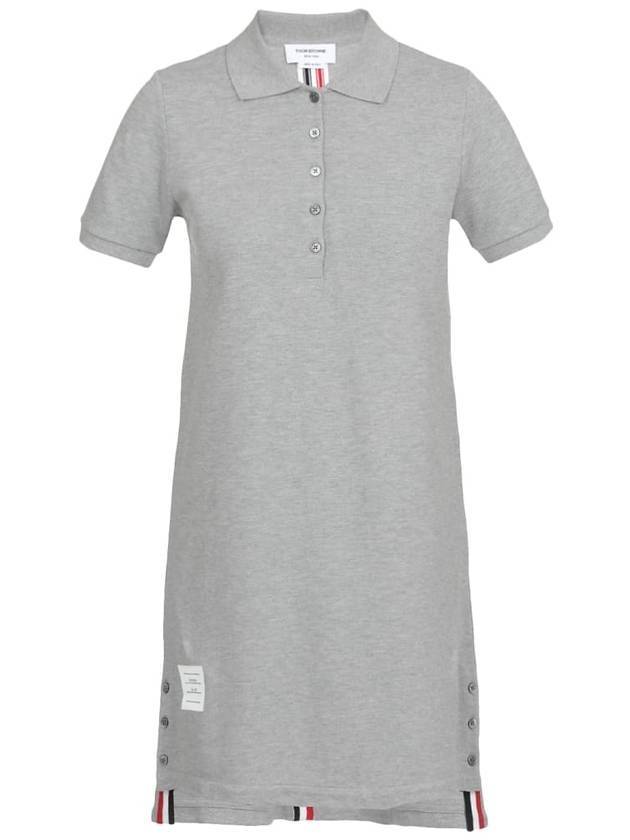 Classic Cotton Pique Center Back Stripe A-Line Short Sleeve Polo Shirt Short Dress Grey - THOM BROWNE - BALAAN.