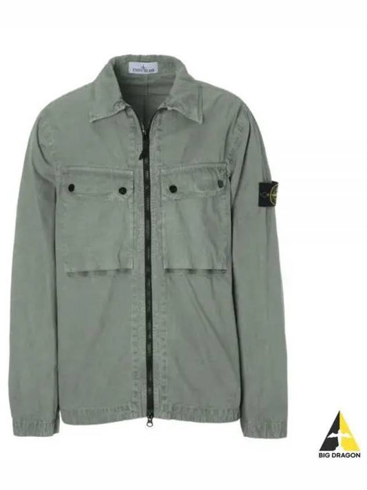 Brushed Organic Cotton Overshirt Jacket Sage Green - STONE ISLAND - BALAAN 2