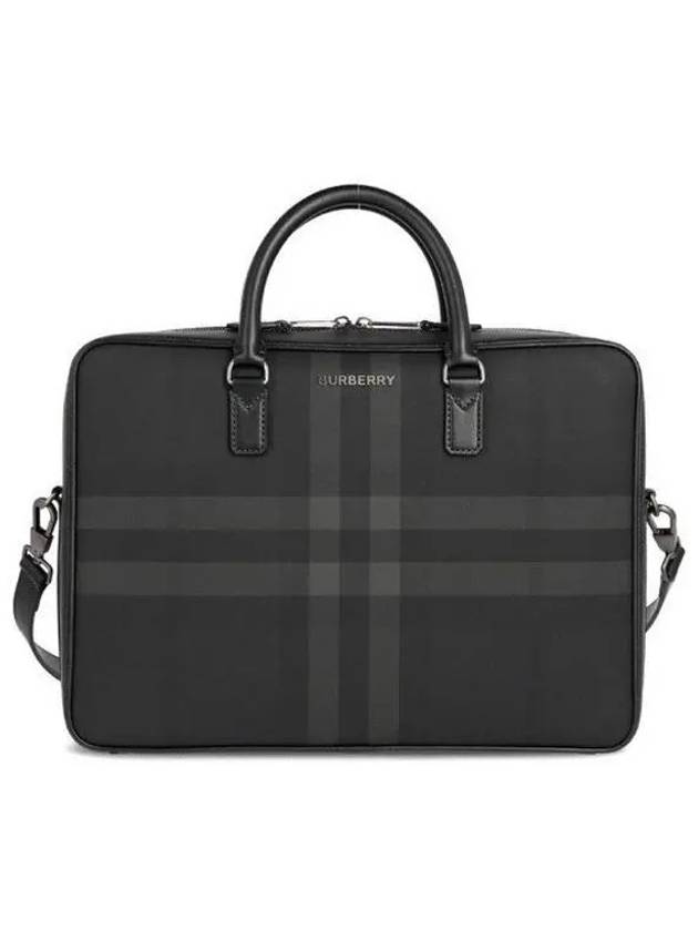 Check Print Leather Brief Case Charcoal - BURBERRY - BALAAN 2