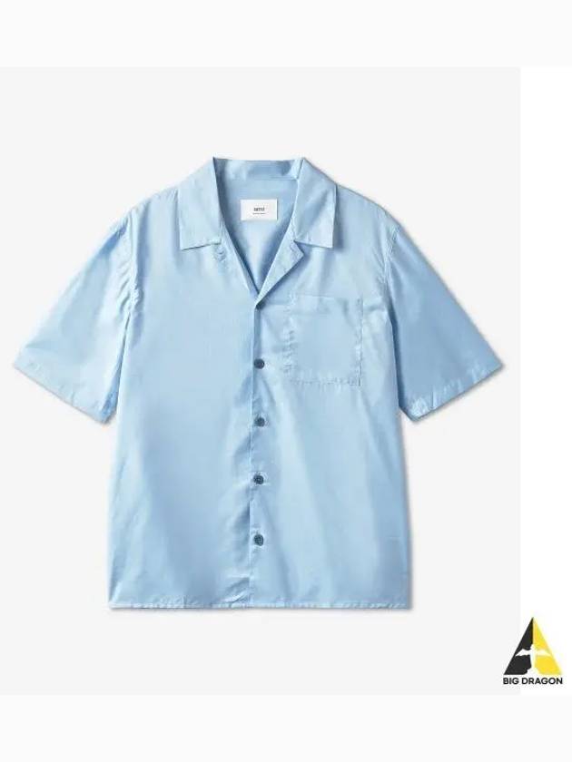 Camp Collar Pocket Cotton Short Sleeve Shirt Sky Blue - AMI - BALAAN 2