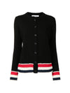 Jersey Stitch Shetland Wool Stripe Crew Neck Cardigan Navy - THOM BROWNE - BALAAN 1