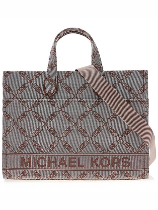 Gigi Large Empire Logo Jacquard Tote Bag Beige Brown - MICHAEL KORS - BALAAN 2