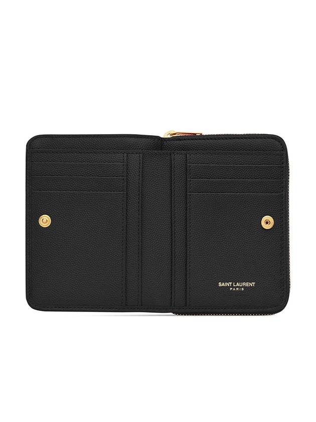 Monogram Zipper Grained Leather Half Wallet Black - SAINT LAURENT - BALAAN 5