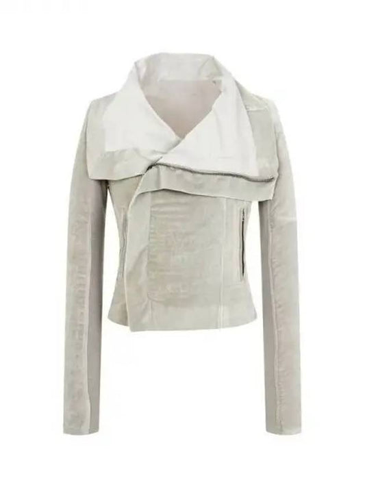 WOMEN Velor Zip-up Biker Jacket Warm Gray 271842 - RICK OWENS - BALAAN 1