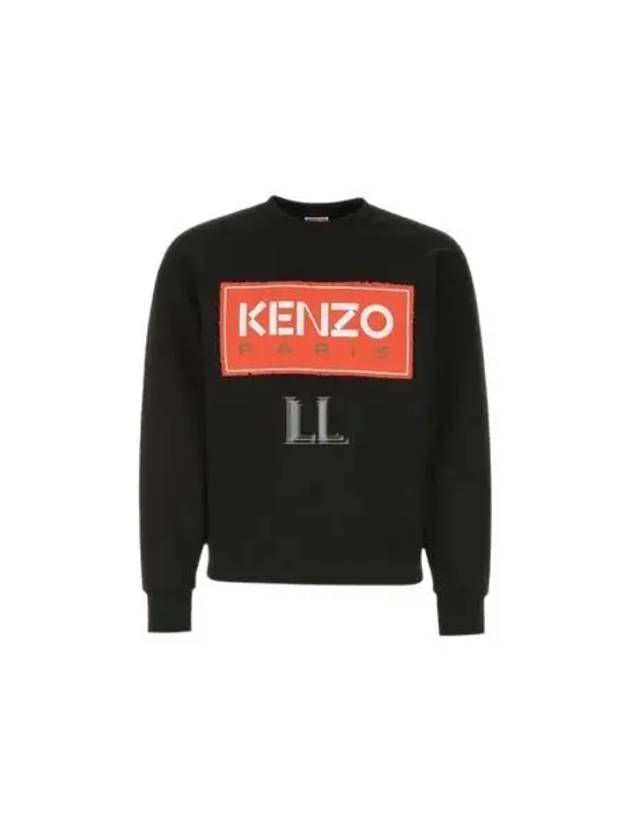 Paris Logo Patch Print Round Neck Cotton Sweatshirt Black - KENZO - BALAAN 2