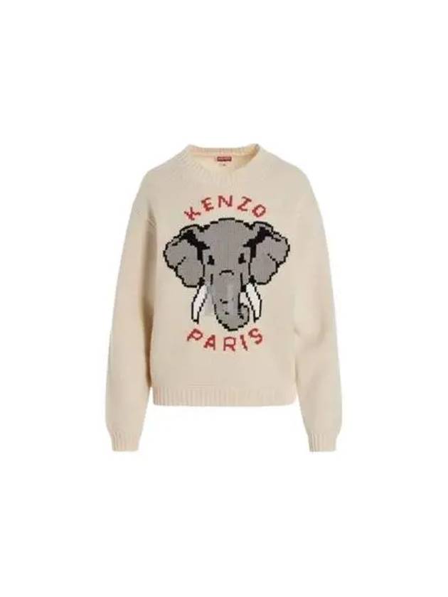 Pixel Elephant Wool Knit Top Off White - KENZO - BALAAN 2