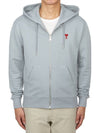 Red Small Heart Logo Cotton Hooded Zip-up Clay Blue - AMI - BALAAN 3