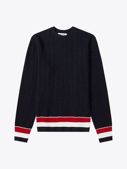 Men's Textured Crew Neck Knit Top Navy - THOM BROWNE - BALAAN 2