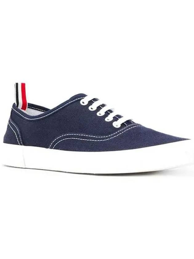Rubber Sole Heritage Canvas Low Top Sneakers Navy - THOM BROWNE - BALAAN.