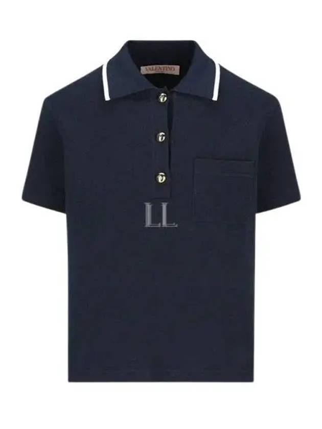 Button Details Short Sleeve Polo Shirt Navy - VALENTINO - BALAAN 2