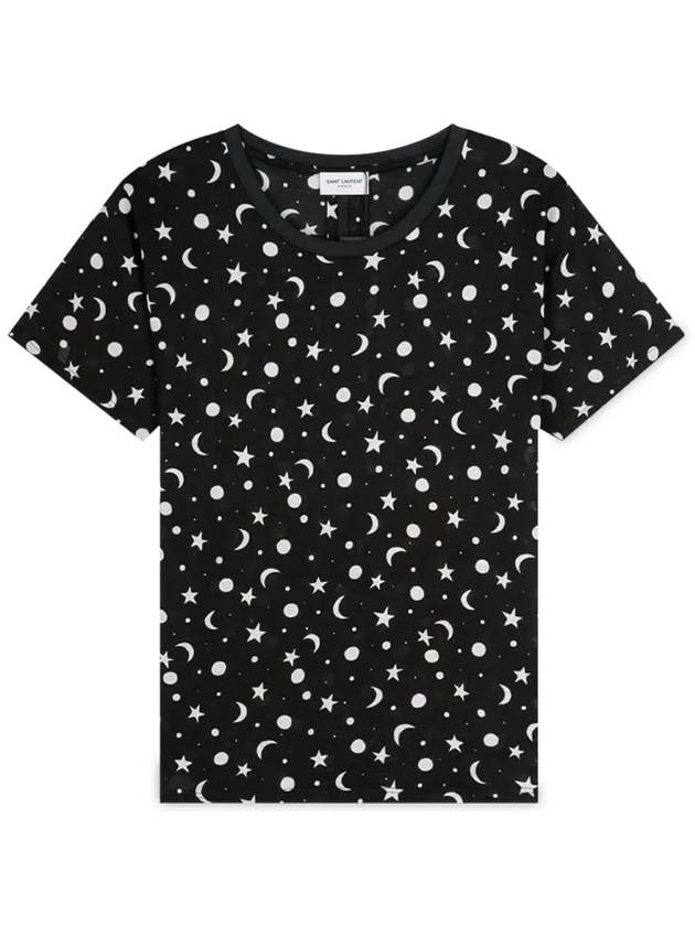 Women's Star Print Cotton Short Sleeve T-Shirt Black - SAINT LAURENT - BALAAN 4